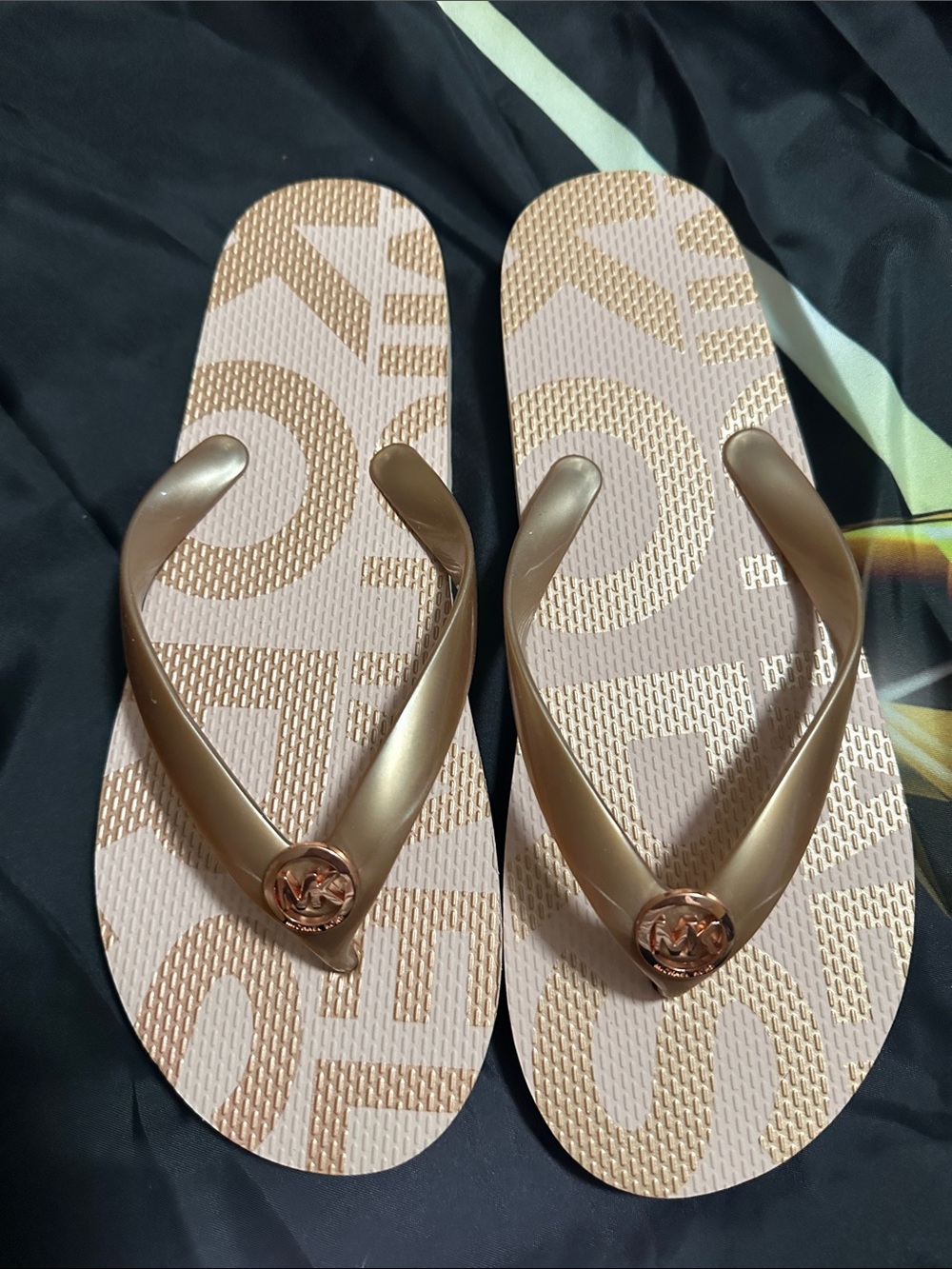 Michael Kors Rose Gold Logo Flip Flops